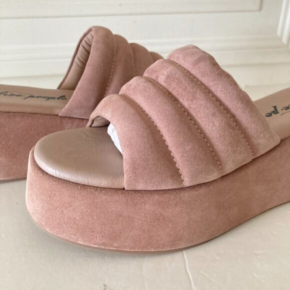 UIB Free People Almost Paradise Sand Suede Slip On Platforms Sz 37 - Picture 5 of 10